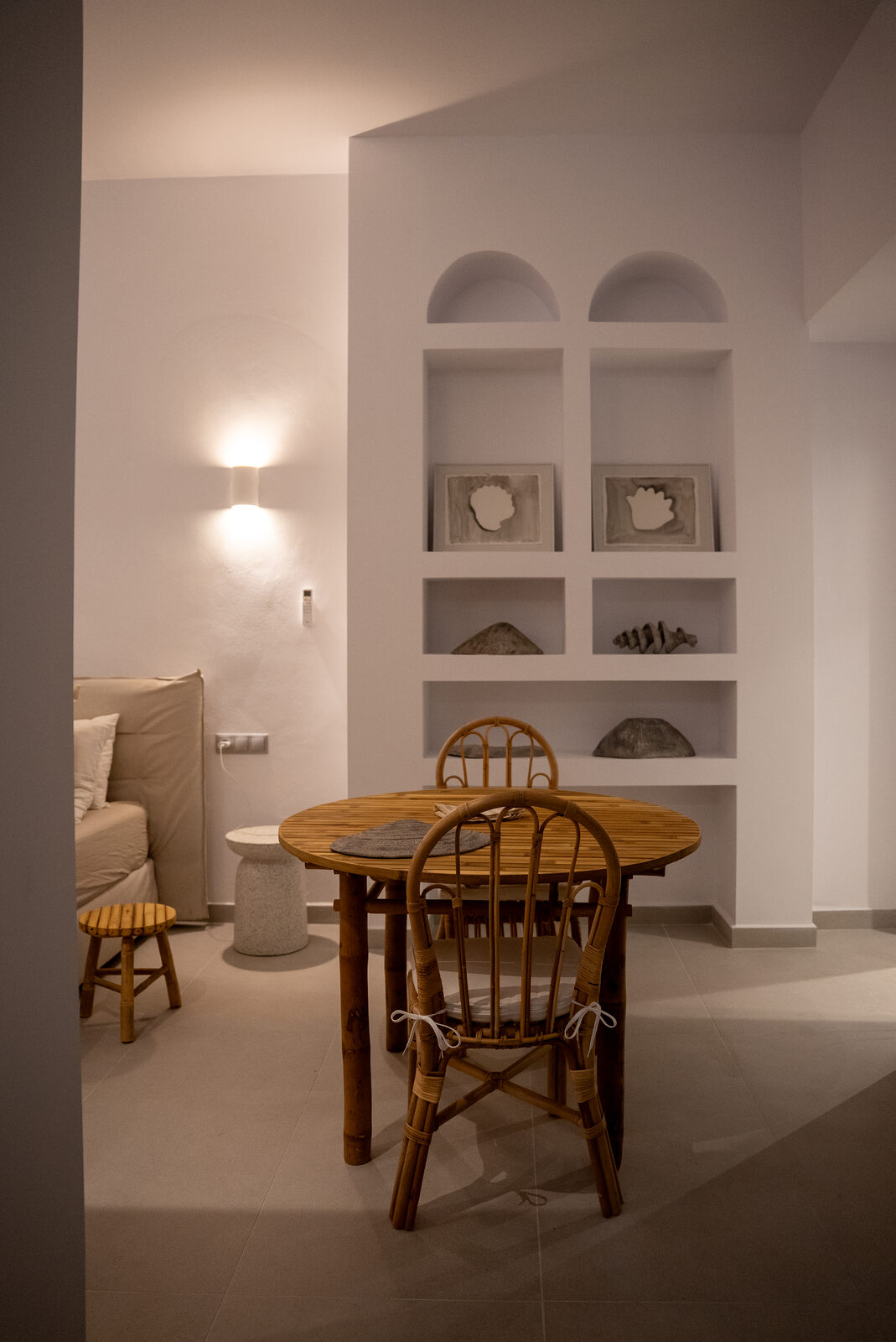 Dining nook beside the arched alcoves
