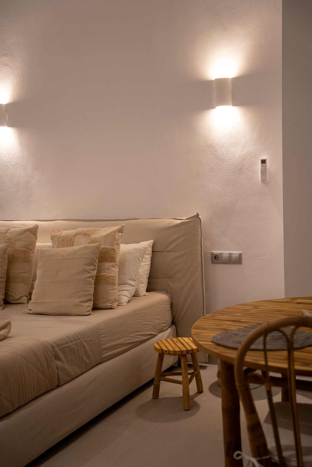 Living area with comfortable linen sofa